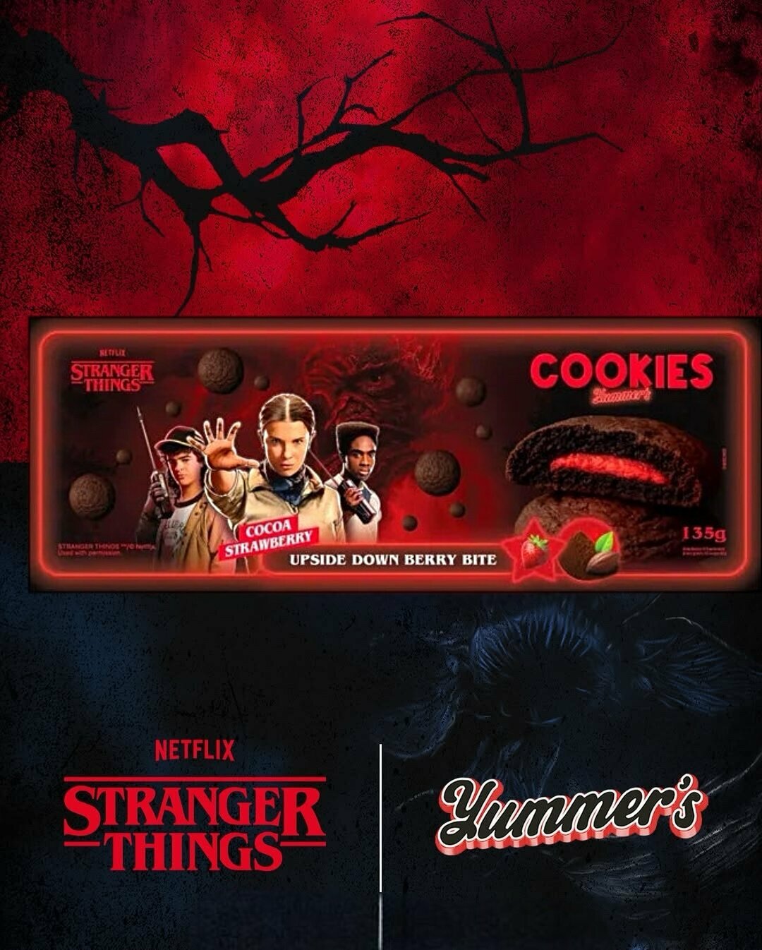 Cookies Yummer`s Stranger Things Chocolate Strawberry 135гр Польша