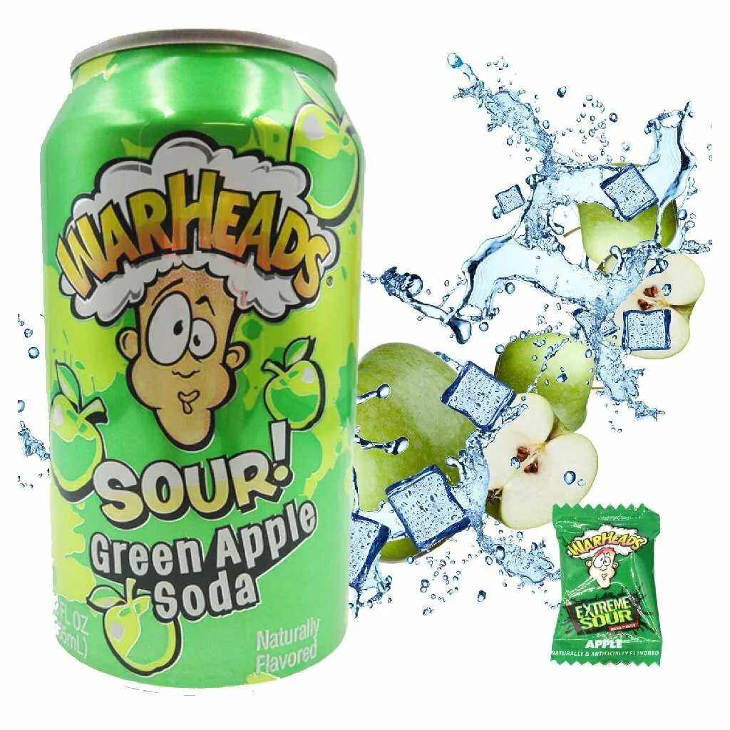 Напиток газ. Warheads Sour Green Aple Soda 355ml